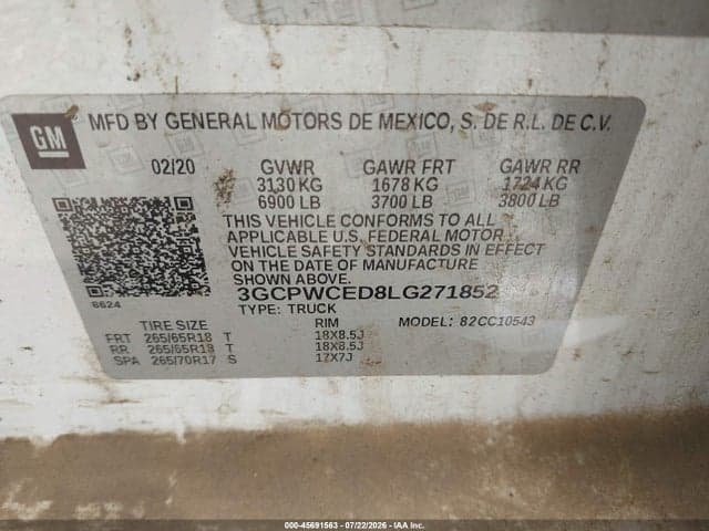 2020 CHEVROLET SILVERADO 1500 2WD SHORT BED LT 9
