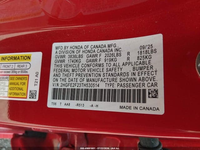 2026 HONDA CIVIC LX 9