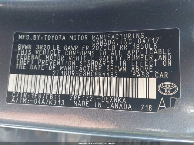 2017 TOYOTA COROLLA LE 9