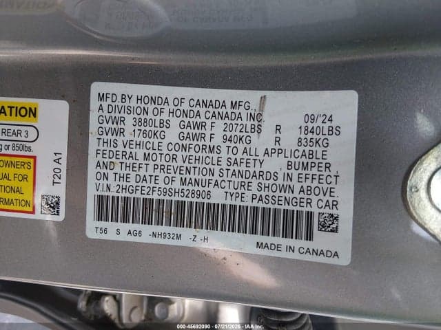 2025 HONDA CIVIC SPORT 9