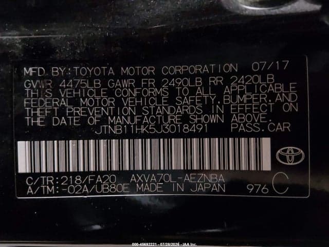 2018 TOYOTA CAMRY L/LE/XLE/SE/XSE 9