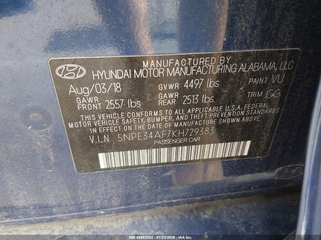 2019 HYUNDAI SONATA SEL 9