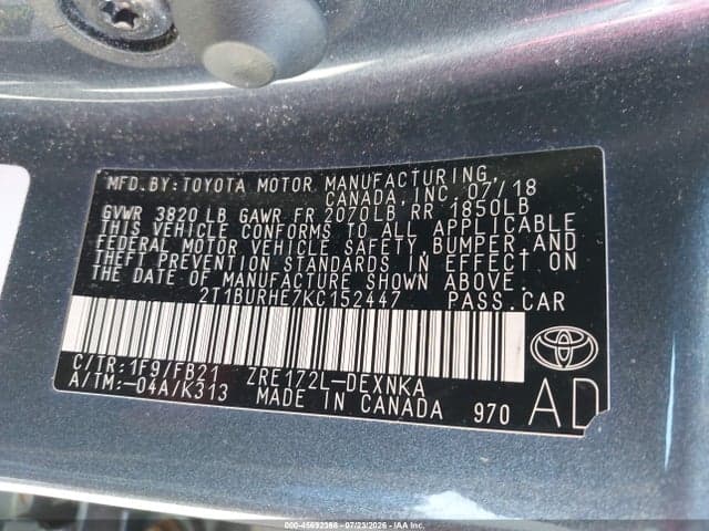 2019 TOYOTA COROLLA LE 9