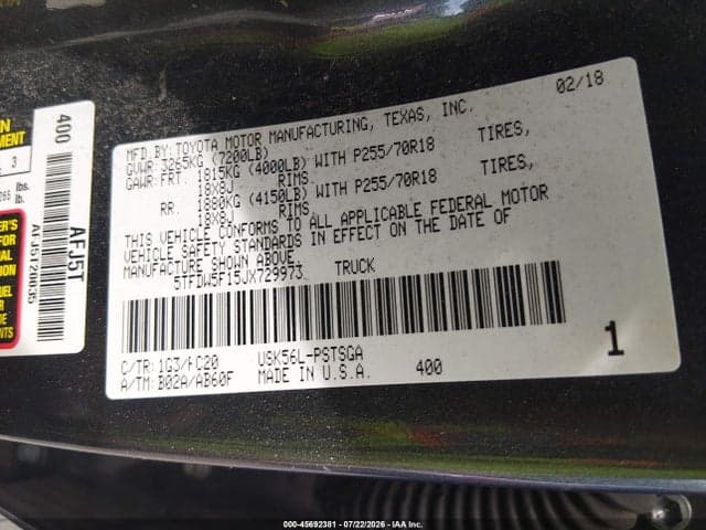 2018 TOYOTA TUNDRA SR5 5.7L V8 9
