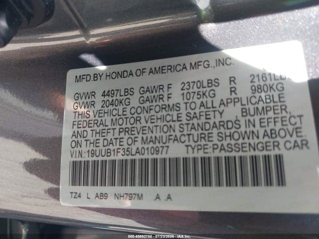 2020 ACURA TLX STANDARD 9