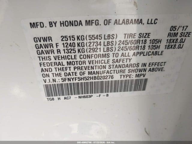 2017 HONDA PILOT EX-L 9