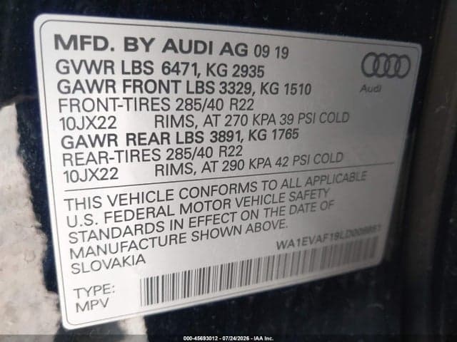 2020 AUDI Q8 PREMIUM PLUS 55 TFSI QUATTRO TIPTRONIC 9
