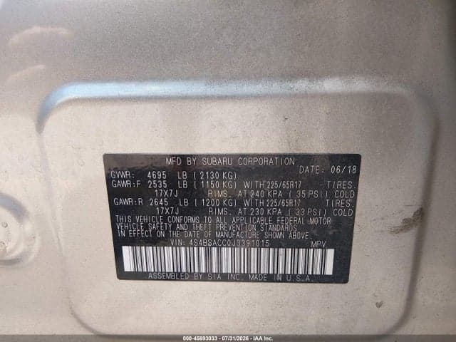 2018 SUBARU OUTBACK 2.5I PREMIUM 9