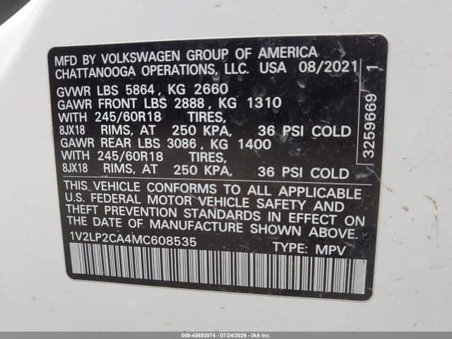 2021 VOLKSWAGEN ATLAS 2.0T SE 9