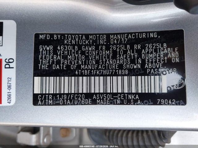 2017 TOYOTA CAMRY LE 9