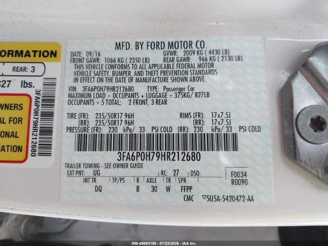 2017 FORD FUSION SE 9