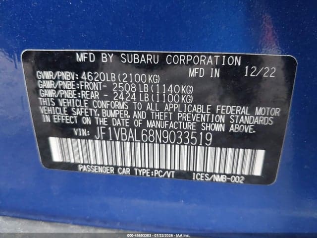 2022 SUBARU WRX LIMITED 9