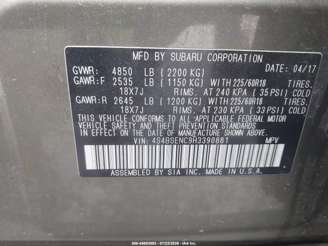 2017 SUBARU OUTBACK 3.6R LIMITED 9