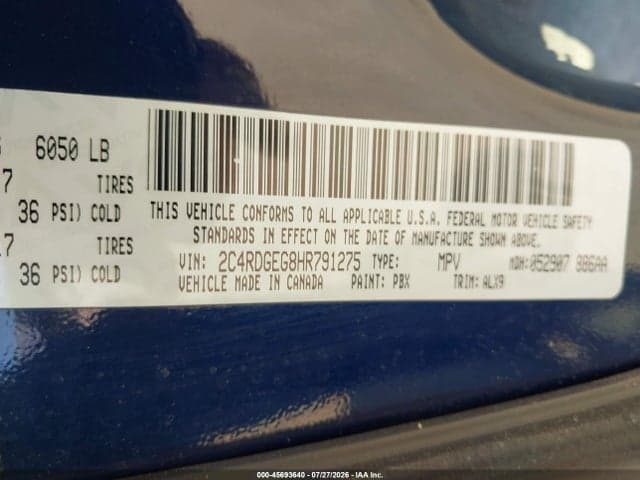 2017 DODGE GRAND CARAVAN GT 9
