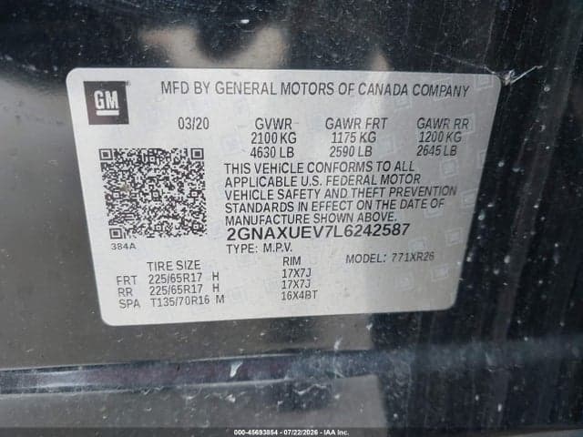 2020 CHEVROLET EQUINOX AWD LT 1.5L TURBO 9