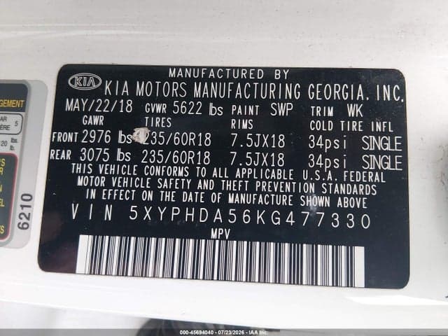 2019 KIA SORENTO 3.3L EX 9