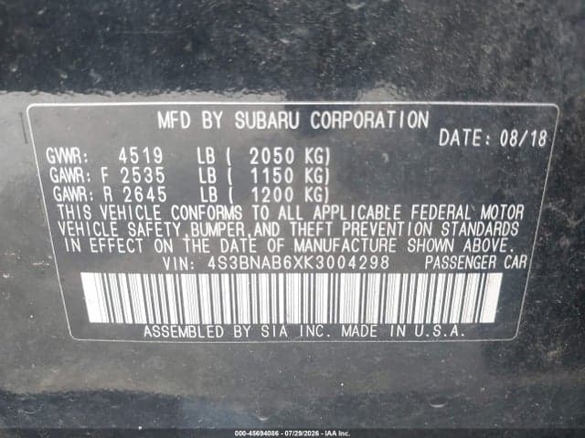 2019 SUBARU LEGACY 2.5I 9