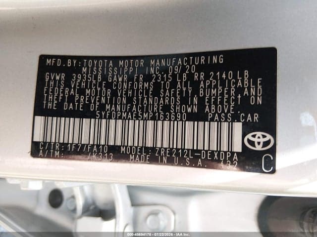 2021 TOYOTA COROLLA L 9