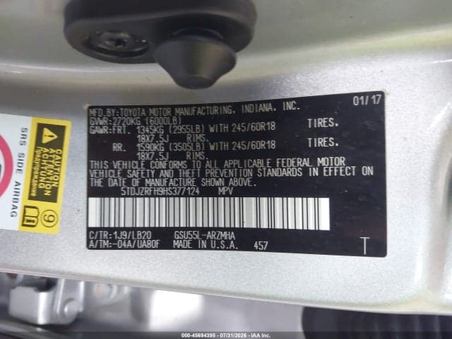 2017 TOYOTA HIGHLANDER XLE 9