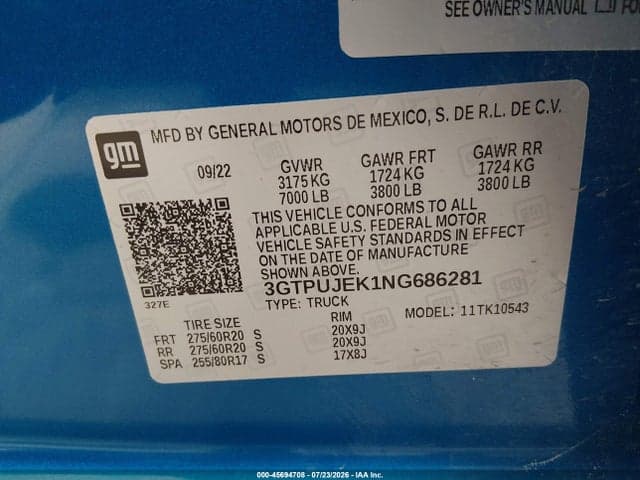 2022 GMC SIERRA 1500 4WD SHORT BOX ELEVATION 9