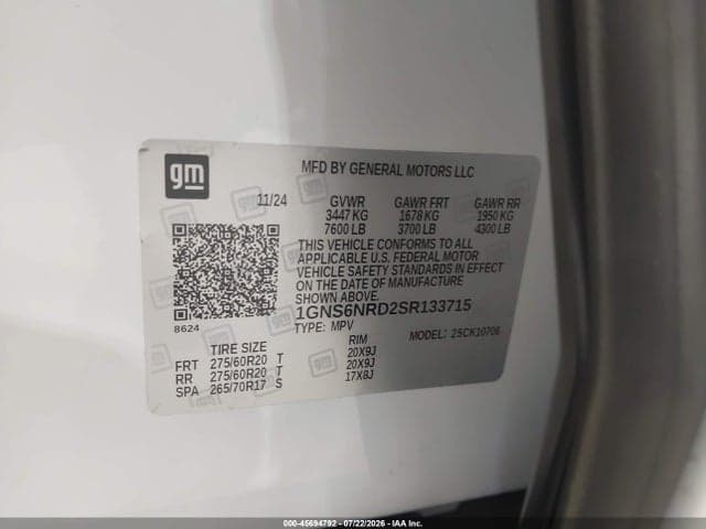 2025 CHEVROLET TAHOE 4WD LT 9