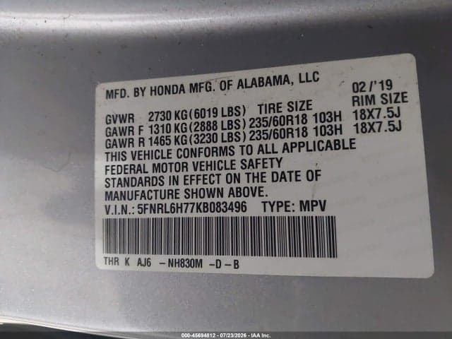 2019 HONDA ODYSSEY EX-L 9