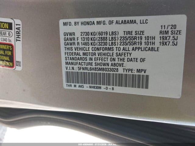 2021 HONDA ODYSSEY TOURING 9