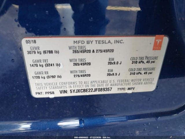 2018 TESLA MODEL X 100D/75D/P100D 9