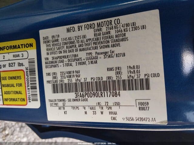 2020 FORD FUSION TITANIUM 9