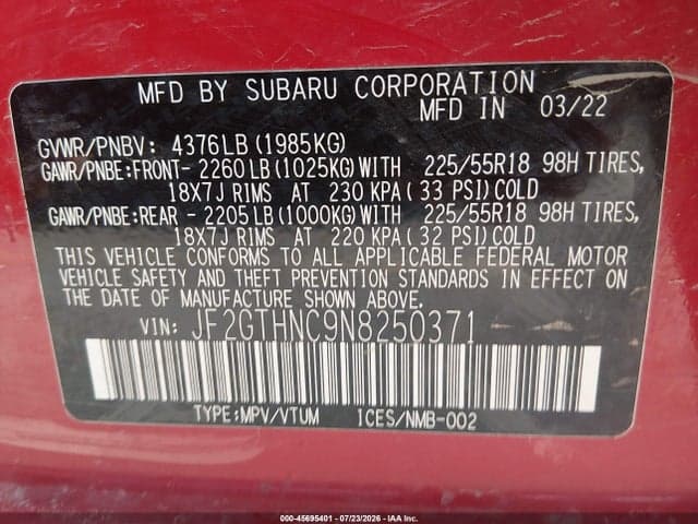 2022 SUBARU CROSSTREK LIMITED 9