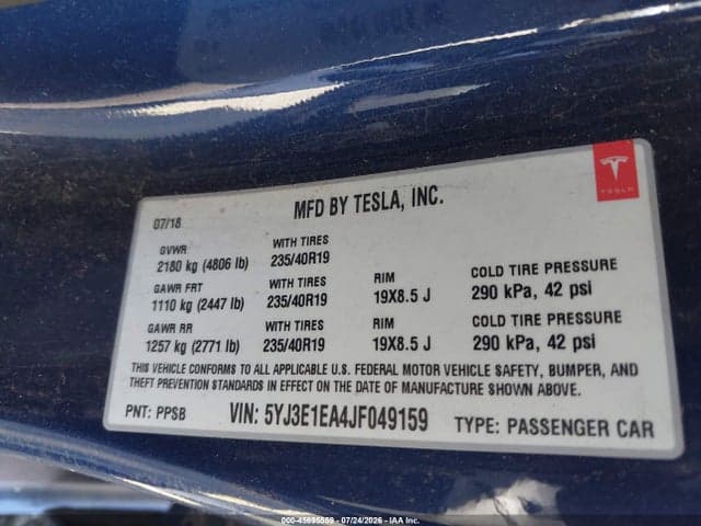 2018 TESLA MODEL 3 LONG RANGE/MID RANGE 9