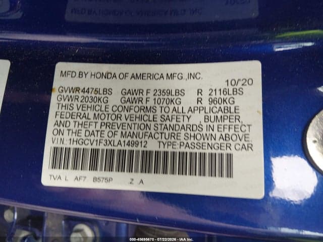 2020 HONDA ACCORD SPORT 9