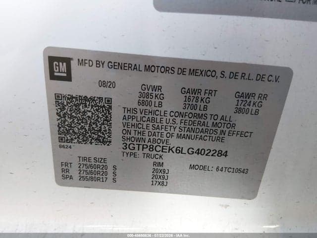 2020 GMC SIERRA 1500 2WD SHORT BOX ELEVATION 9