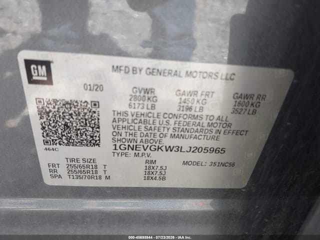 2020 CHEVROLET TRAVERSE AWD LT CLOTH 9