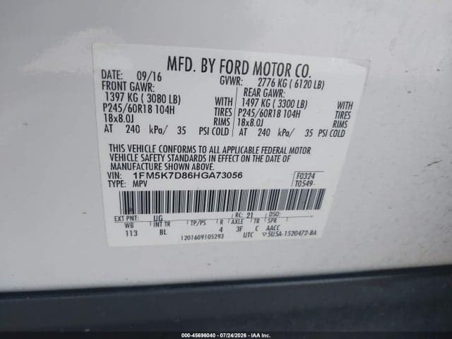 2017 FORD EXPLORER XLT 9
