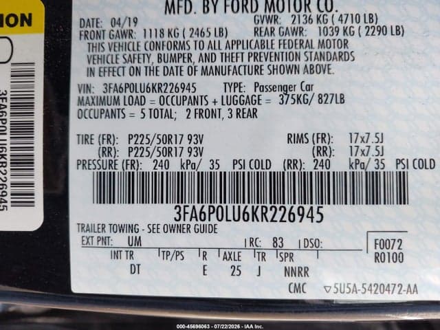 2019 FORD FUSION HYBRID SE 9