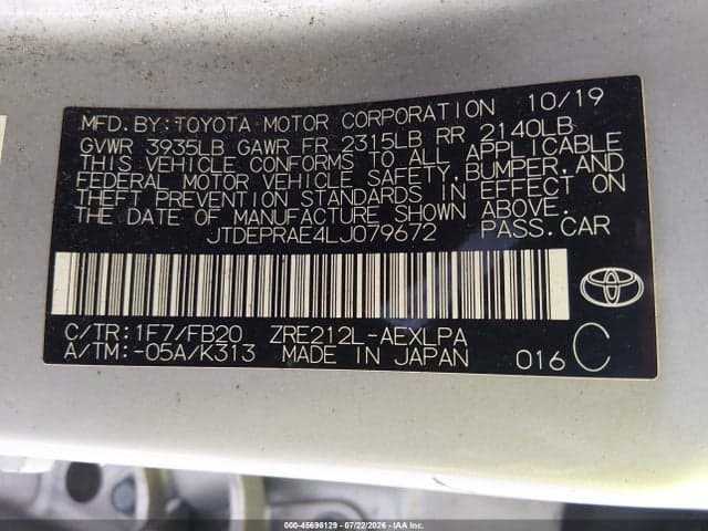 2020 TOYOTA COROLLA LE 9