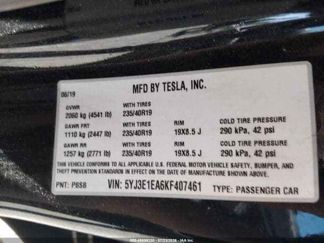 2019 TESLA MODEL 3 LONG RANGE/MID RANGE/STANDARD RANGE/STANDARD RANGE PLUS 9