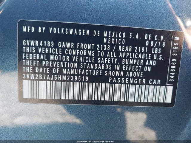 2017 VOLKSWAGEN JETTA 1.4T S 9