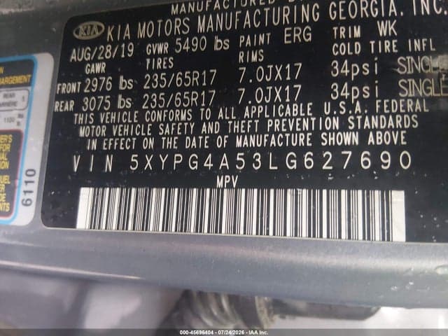 2020 KIA SORENTO 3.3L LX 9