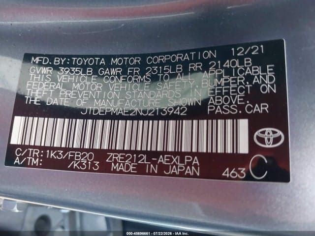 2022 TOYOTA COROLLA LE 9