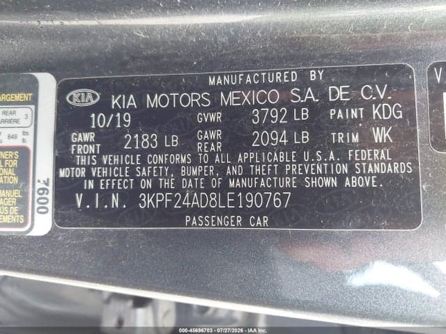 2020 KIA FORTE FE 9