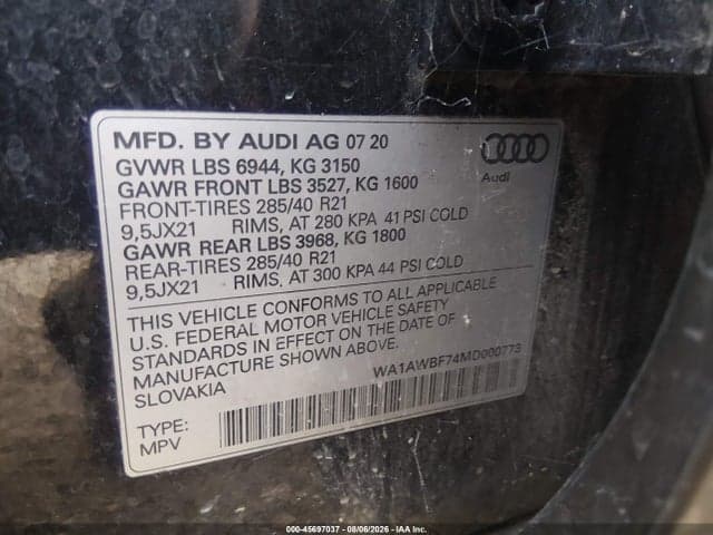2021 AUDI SQ7 PREMIUM PLUS TFSI QUATTRO TIPTRONIC 9