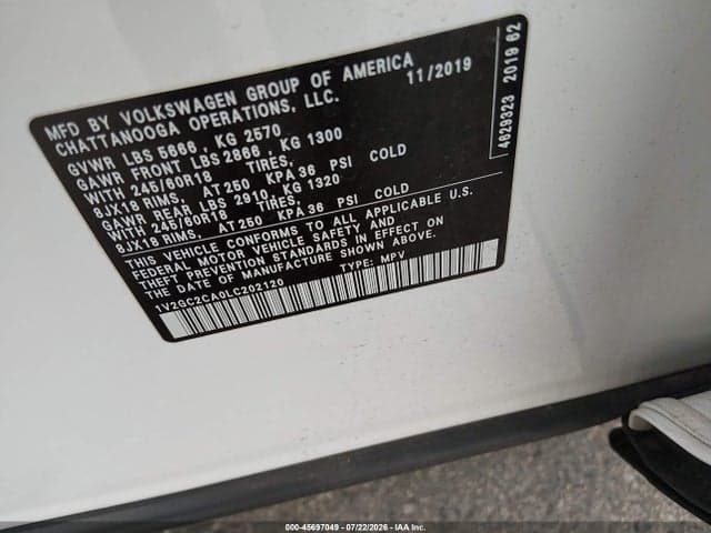 2020 VOLKSWAGEN ATLAS CROSS SPORT 2.0T S 9