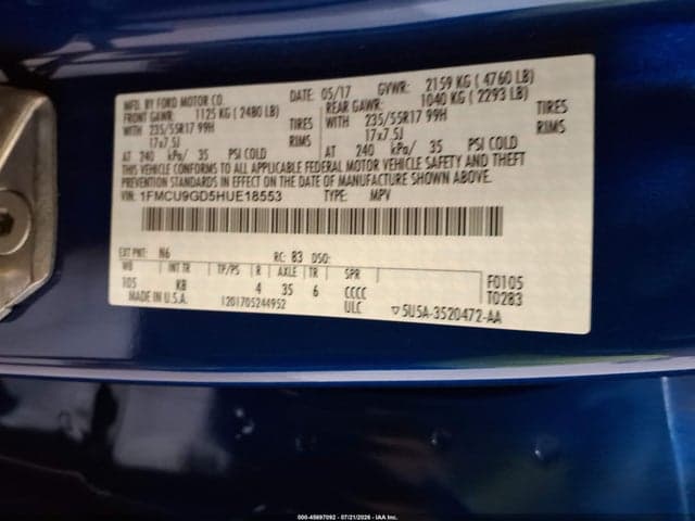 2017 FORD ESCAPE SE 9