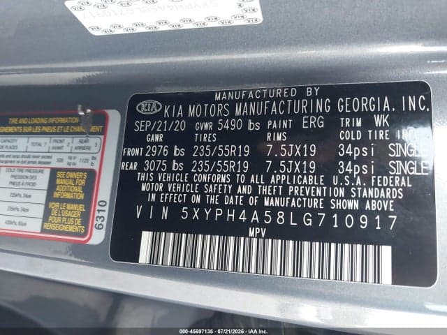 2020 KIA SORENTO 3.3L EX 9
