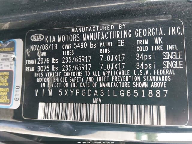 2020 KIA SORENTO 2.4L LX 9