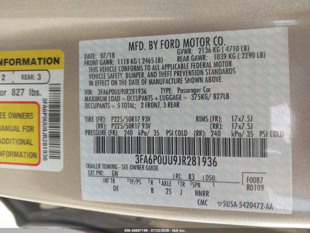 2018 FORD FUSION HYBRID S 9