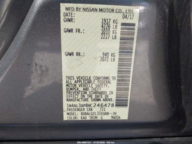 2017 NISSAN ALTIMA 2.5 S 9