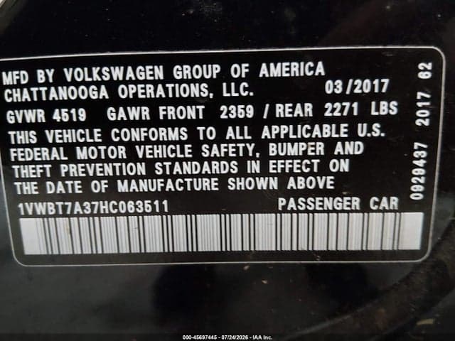 2017 VOLKSWAGEN PASSAT 1.8T SE 9